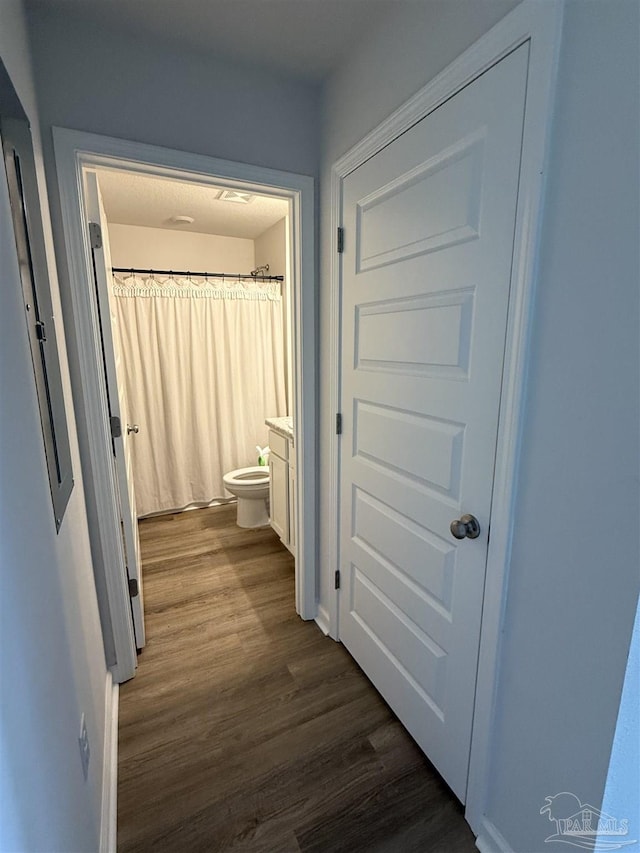6312 June Bug Dr, Milton, FL 32583 - hall with dark wood-type flooring and baseboards