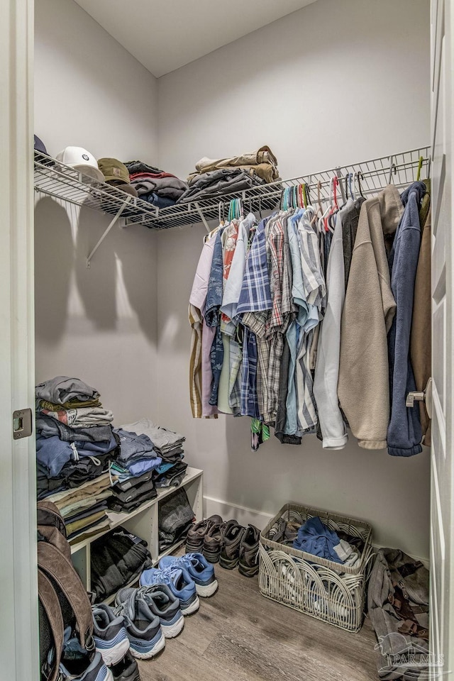 walk in closet with hardwood / wood-style flooring