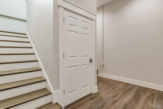 staircase featuring wood-type flooring