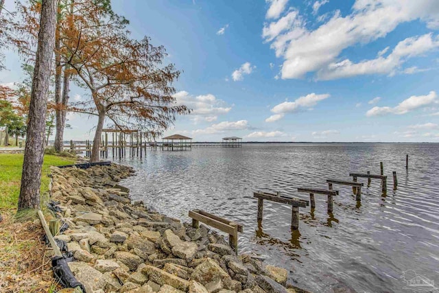 dock area featuring a water view