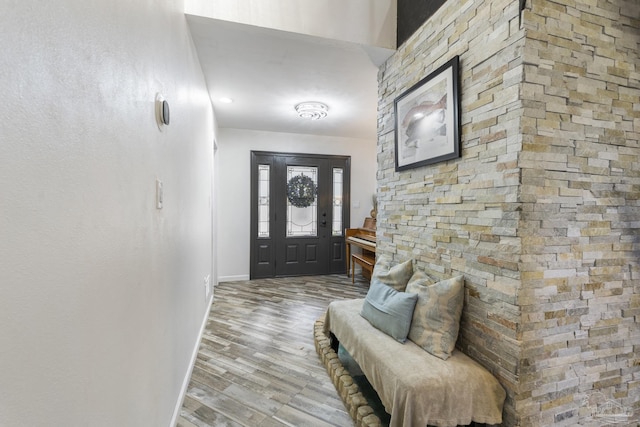 foyer with wood-type flooring