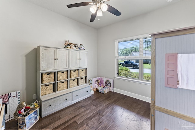 7956 Huntington Creek Ln, Pensacola, FL 32526 - game room with baseboards, a ceiling fan, and dark wood-style floors