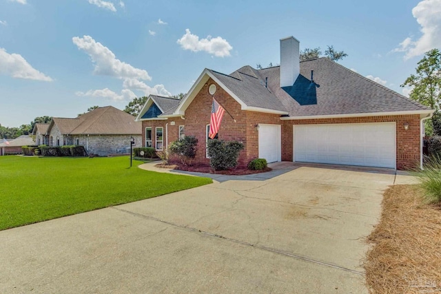 view of front of property featuring a front yard and a garage