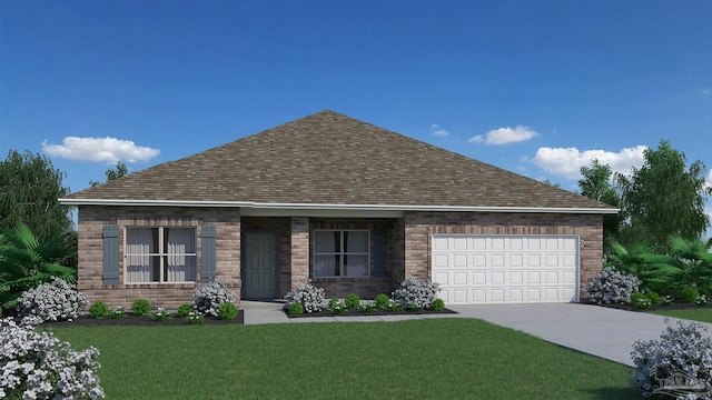 4087 Foggy Bottom Dr, Milton, FL 32583 - view of front of property with driveway, an attached garage, a shingled roof, and a front yard
