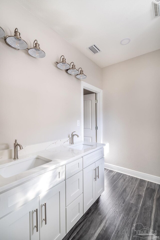 bathroom featuring hardwood / wood-style floors and vanity