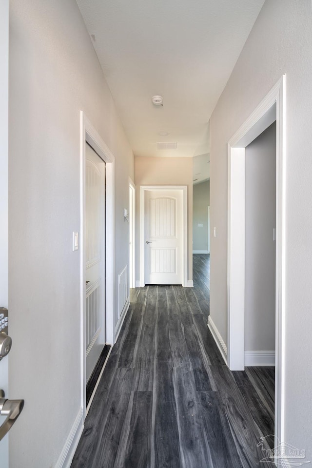 hall with dark hardwood / wood-style flooring