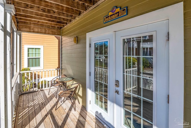 balcony featuring french doors