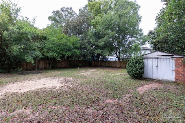 view of yard with a storage shed