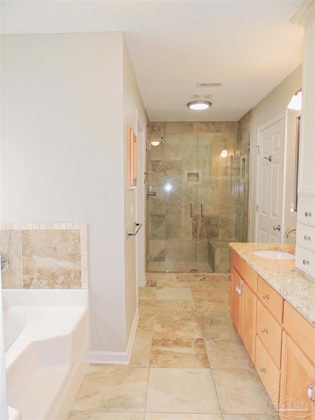 4814 Belvedere Cir, Pace, FL 32571 - bathroom with a bath, a stall shower, and vanity