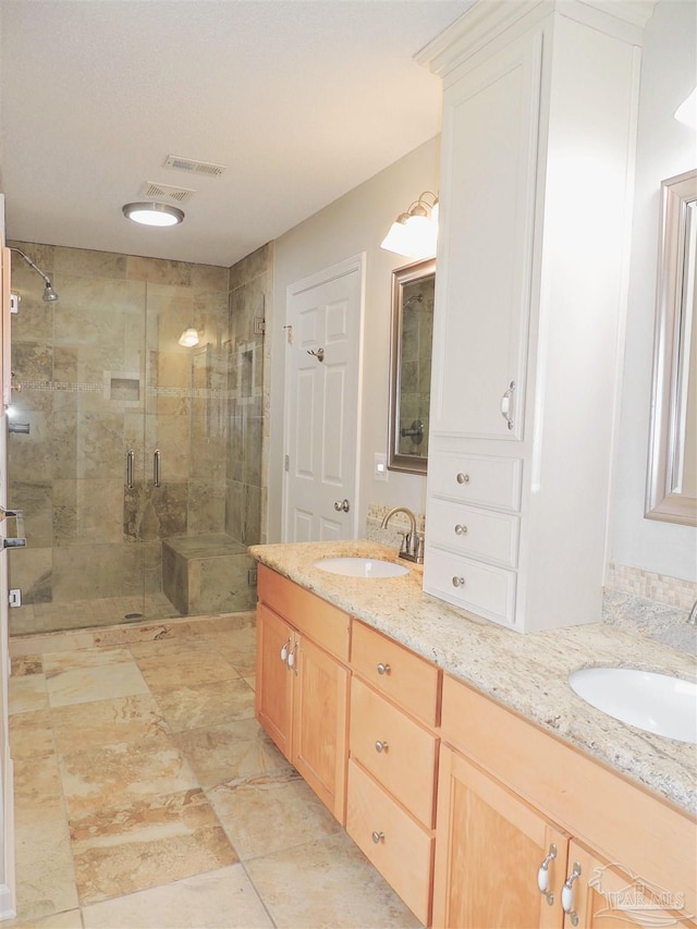4814 Belvedere Cir, Pace, FL 32571 - bathroom with double vanity, a shower stall, and tile patterned flooring