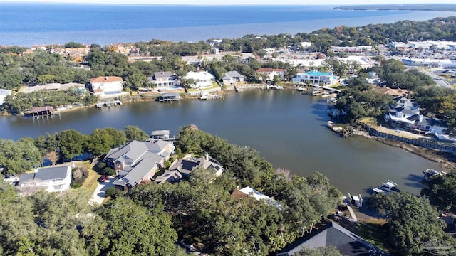 bird's eye view featuring a water view