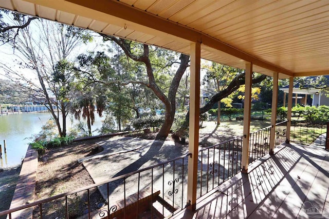 deck with a water view