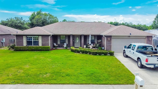 2546 Stormy Cir, Navarre, FL 32566 - single story home featuring an attached garage, a front lawn, brick siding, a porch, and driveway