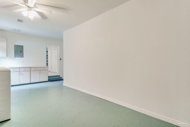 spare room featuring electric panel and ceiling fan