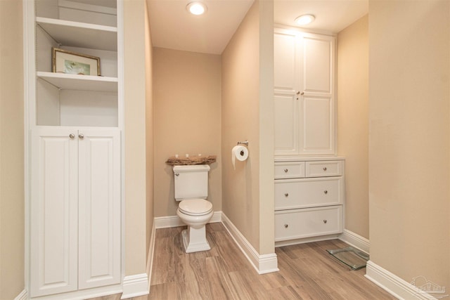 bathroom featuring wood-type flooring and toilet