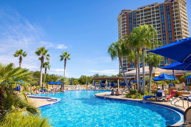 view of pool featuring a patio area