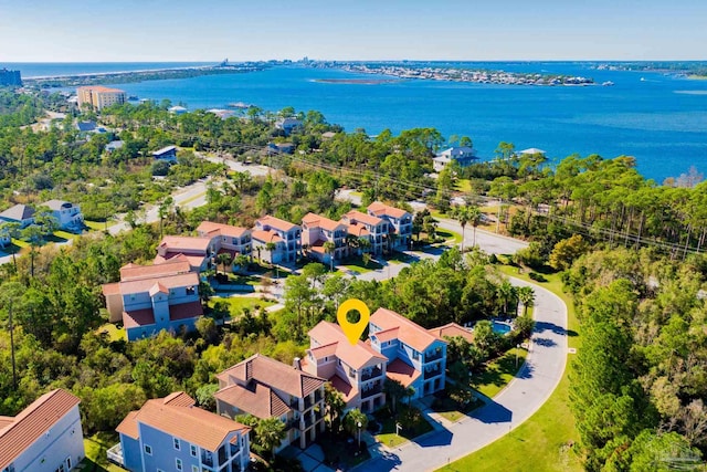 bird's eye view featuring a water view