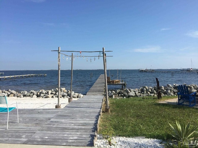 dock area with a water view