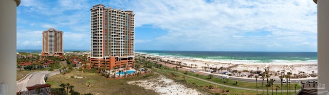 property view of water featuring a view of the beach