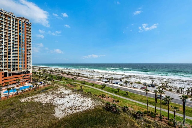 property view of water with a beach view