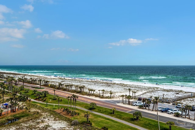 view of water feature with a beach view