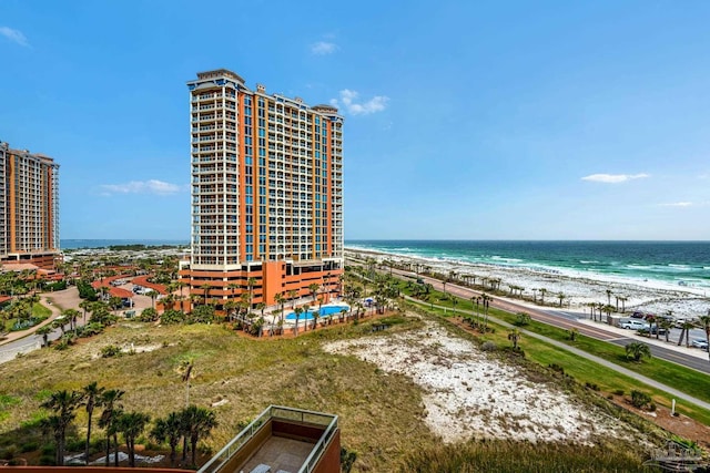 view of water feature with a beach view