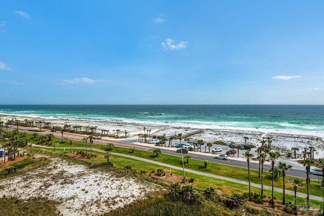 property view of water featuring a beach view