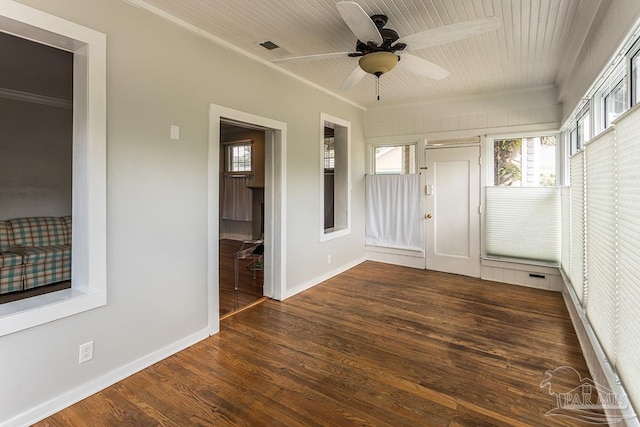 interior space with visible vents, a ceiling fan, and a healthy amount of sunlight