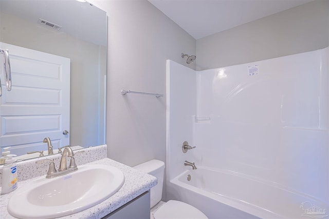 full bathroom featuring vanity, toilet, and shower / bathtub combination