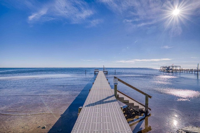 view of dock with a water view