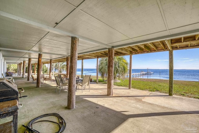 view of patio / terrace featuring a water view