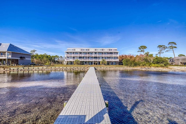 view of dock with a water view