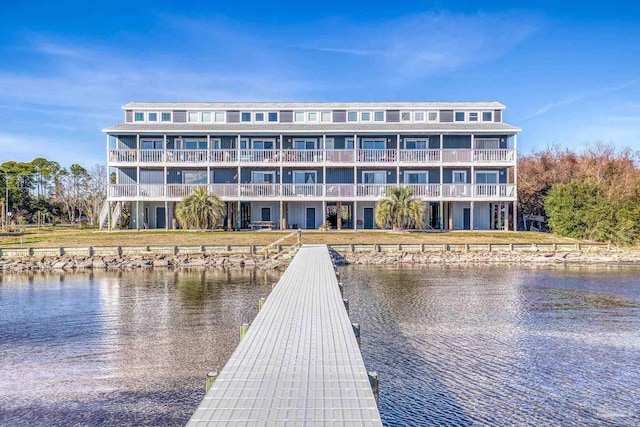 view of dock with a water view