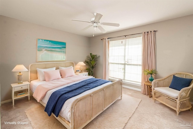 bedroom featuring ceiling fan and carpet flooring