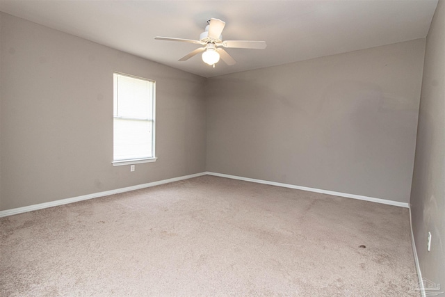 unfurnished room featuring ceiling fan and carpet