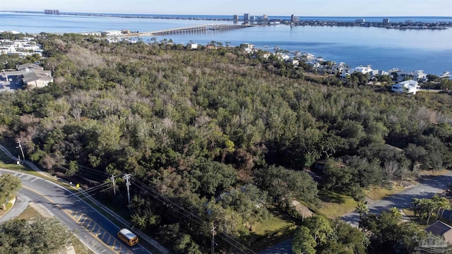 bird's eye view featuring a water view