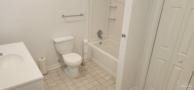 full bathroom featuring tile patterned floors, toilet, shower / bath combination, and vanity