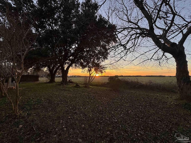 yard at dusk with a rural view