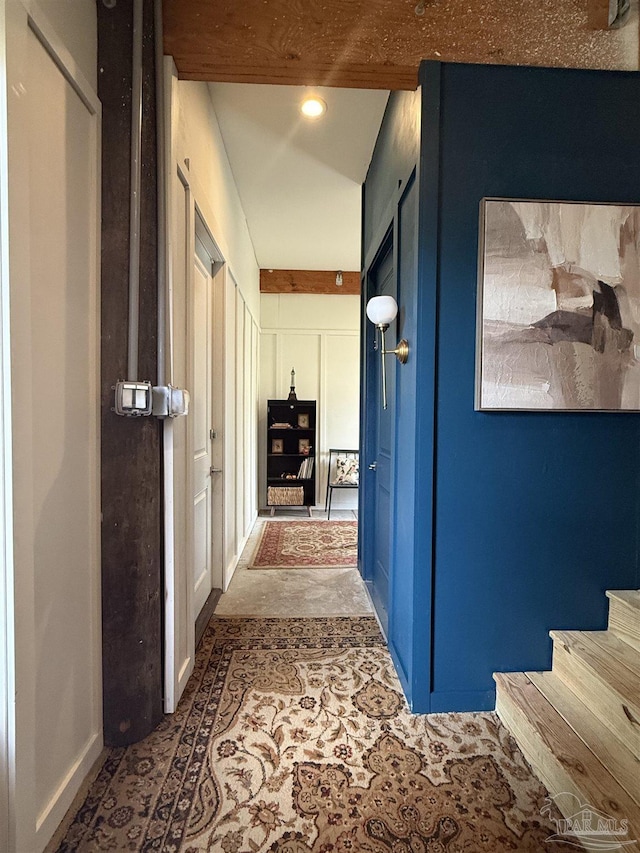 1557 Winding Shore Dr, Gulf Breeze, FL 32563 - hallway with stairway, recessed lighting, and carpet flooring