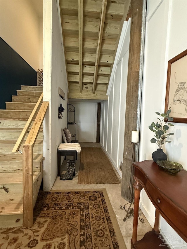 1557 Winding Shore Dr, Gulf Breeze, FL 32563 - hall with wooden ceiling and stairs