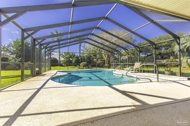 view of pool featuring a patio and a lanai