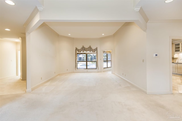 carpeted spare room featuring ornamental molding