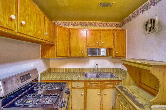 kitchen with black gas stove and sink