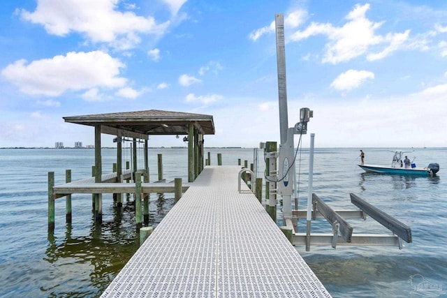 view of dock with a water view