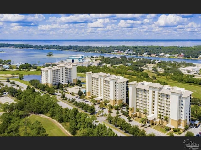 aerial view with a water view