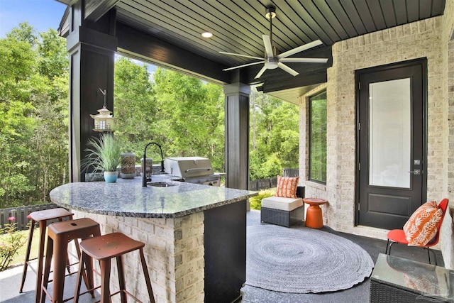 8780 Spider Lily Way, Pensacola, FL 32526 - view of patio / terrace with a sink, a grill, area for grilling, a ceiling fan, and outdoor wet bar