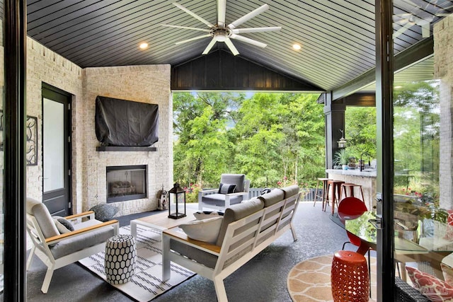 8780 Spider Lily Way, Pensacola, FL 32526 - view of patio / terrace with ceiling fan, outdoor dry bar, and an outdoor living space with a fireplace