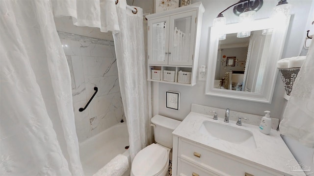 200 Talladega Trl, Pensacola, FL 32506 - full bathroom featuring toilet, vanity, and shower / tub combo with curtain