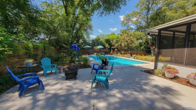 200 Talladega Trl, Pensacola, FL 32506 - view of pool featuring a fenced backyard, a fire pit, and a patio