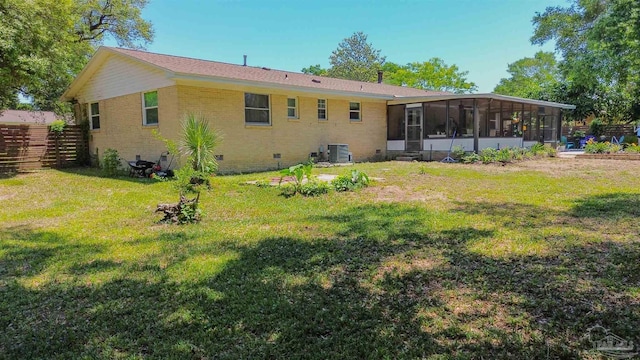 200 Talladega Trl, Pensacola, FL 32506 - back of house featuring a sunroom, crawl space, brick siding, and central air condition unit